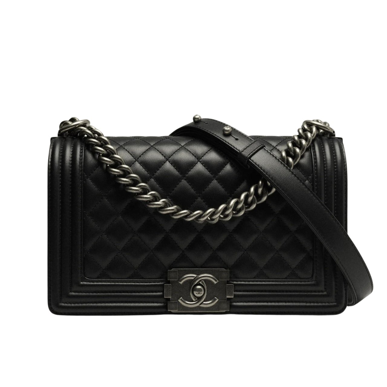 Ch**el Boy Medium Handbag Silver Hardware Black 25Cm A67086 Y09953 94305