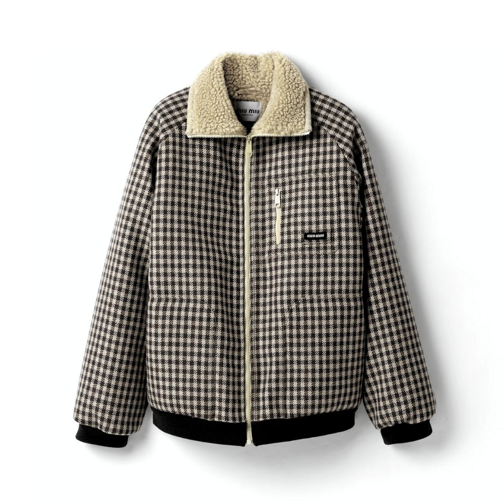 M1um1u Fleece Lined Checked Blouson Jacket Dark Brown Ml1358 18Aa F049P S Ooo