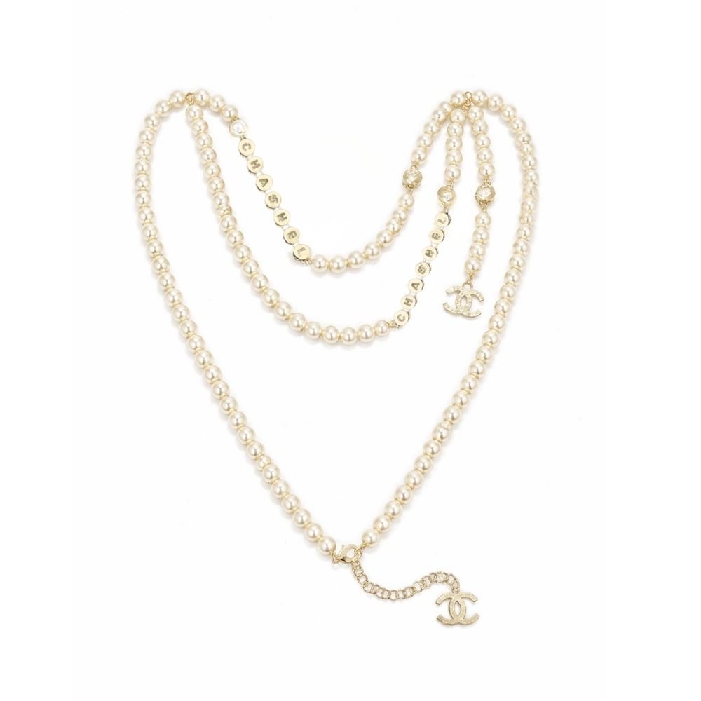 Ch**el Pearl Necklace with Gold Medalion Charms