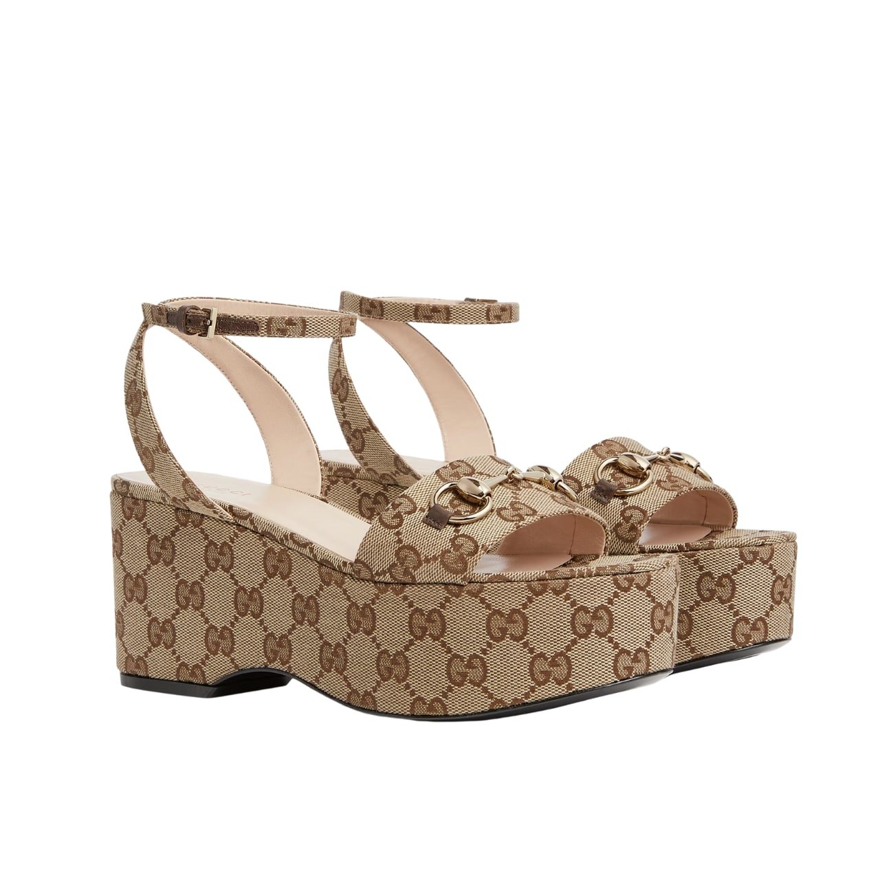 Gvc*1 Women Horsebit Flatform Sandal Beige And Ebony 794718 2Hk80 9741