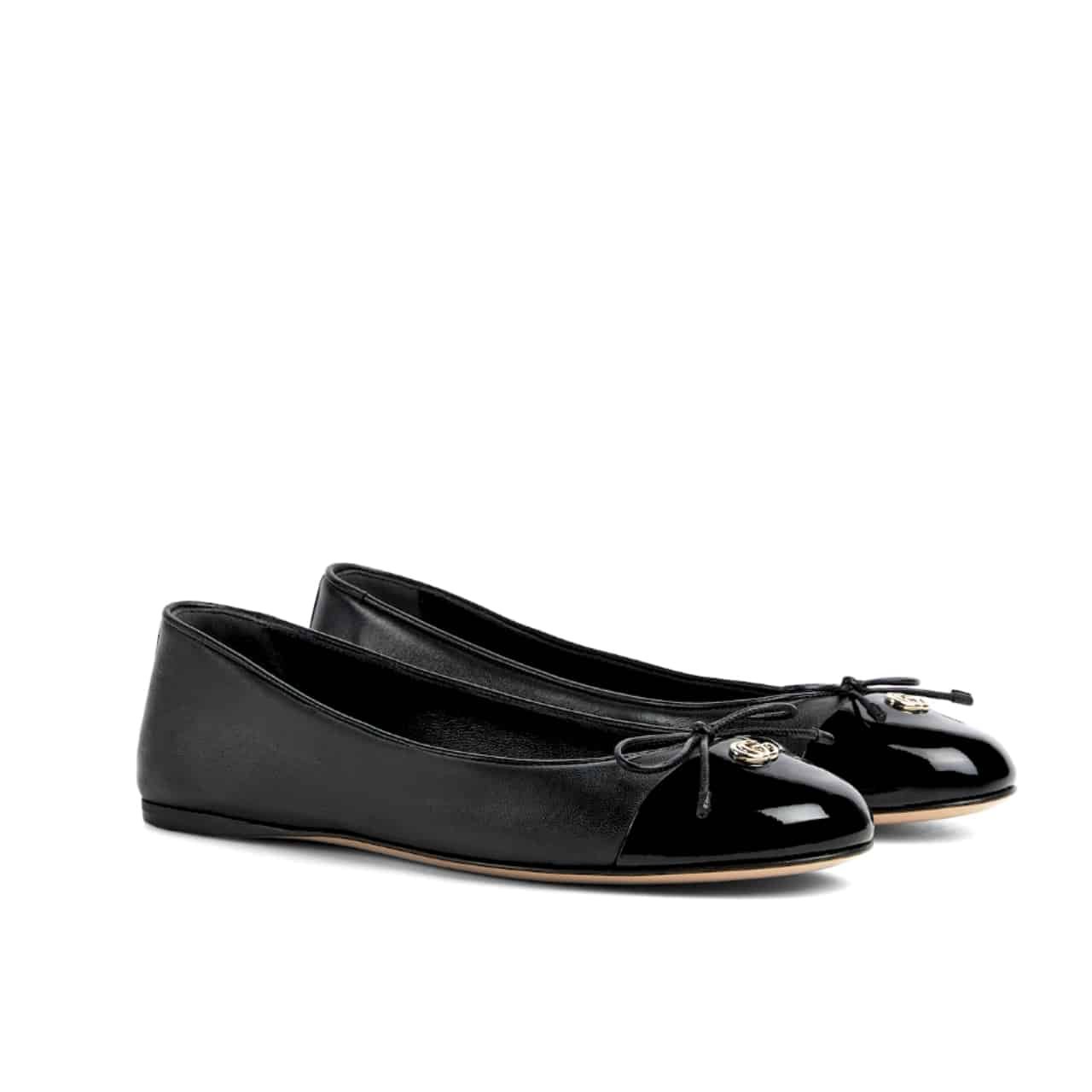 Gvc*1 Women Ballet Flat With Double G Black Leather ‎835805 Bnc80 1000