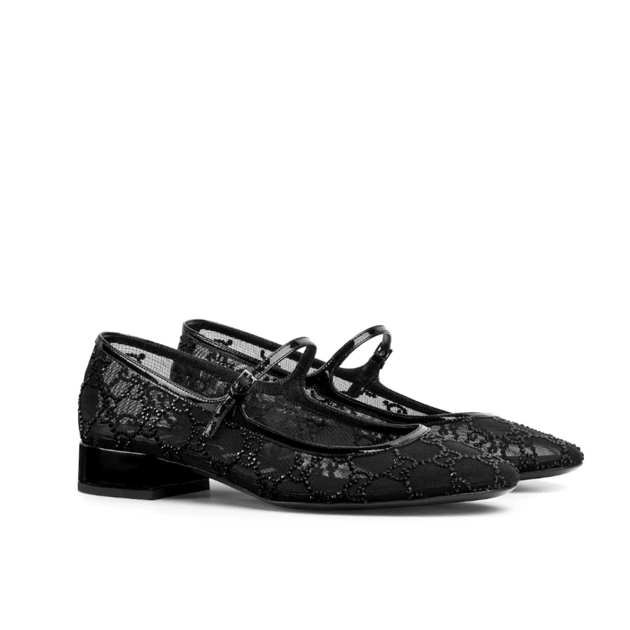 Gvc*1 Women Gg Crystal Ballet Flat Black Mesh 835809 Faeq0 1046