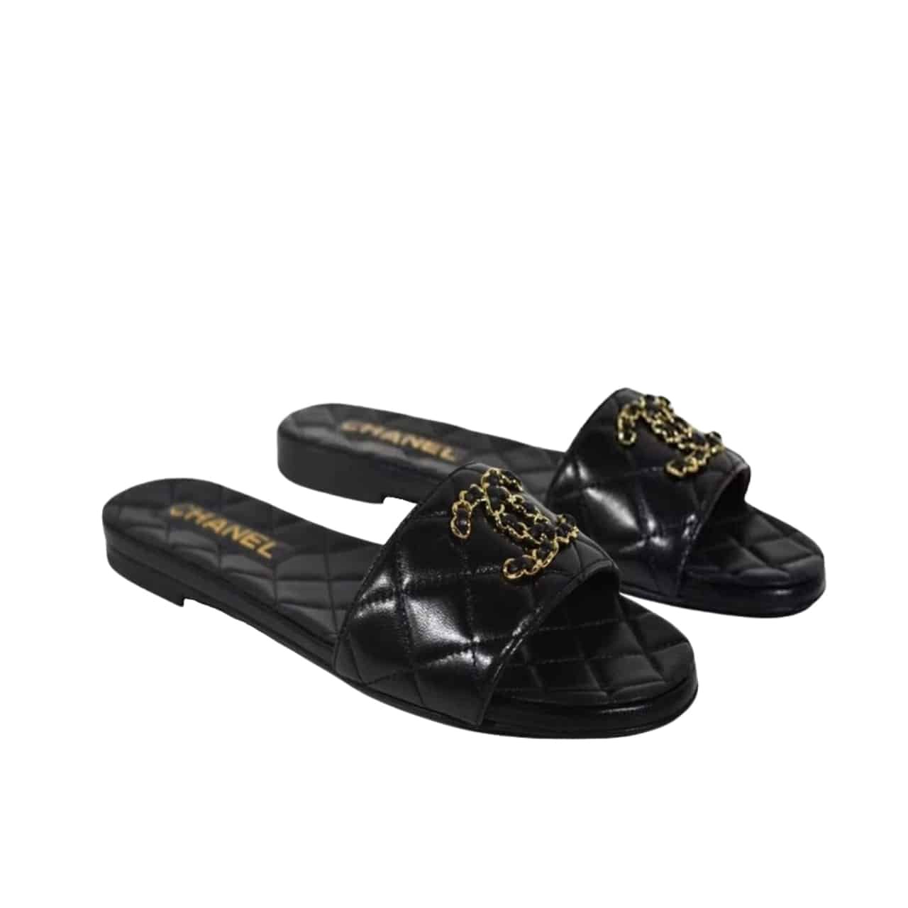 Ch**el 23P Quilted Cc Chain Mule Sandal Black G39954 X56940 94305