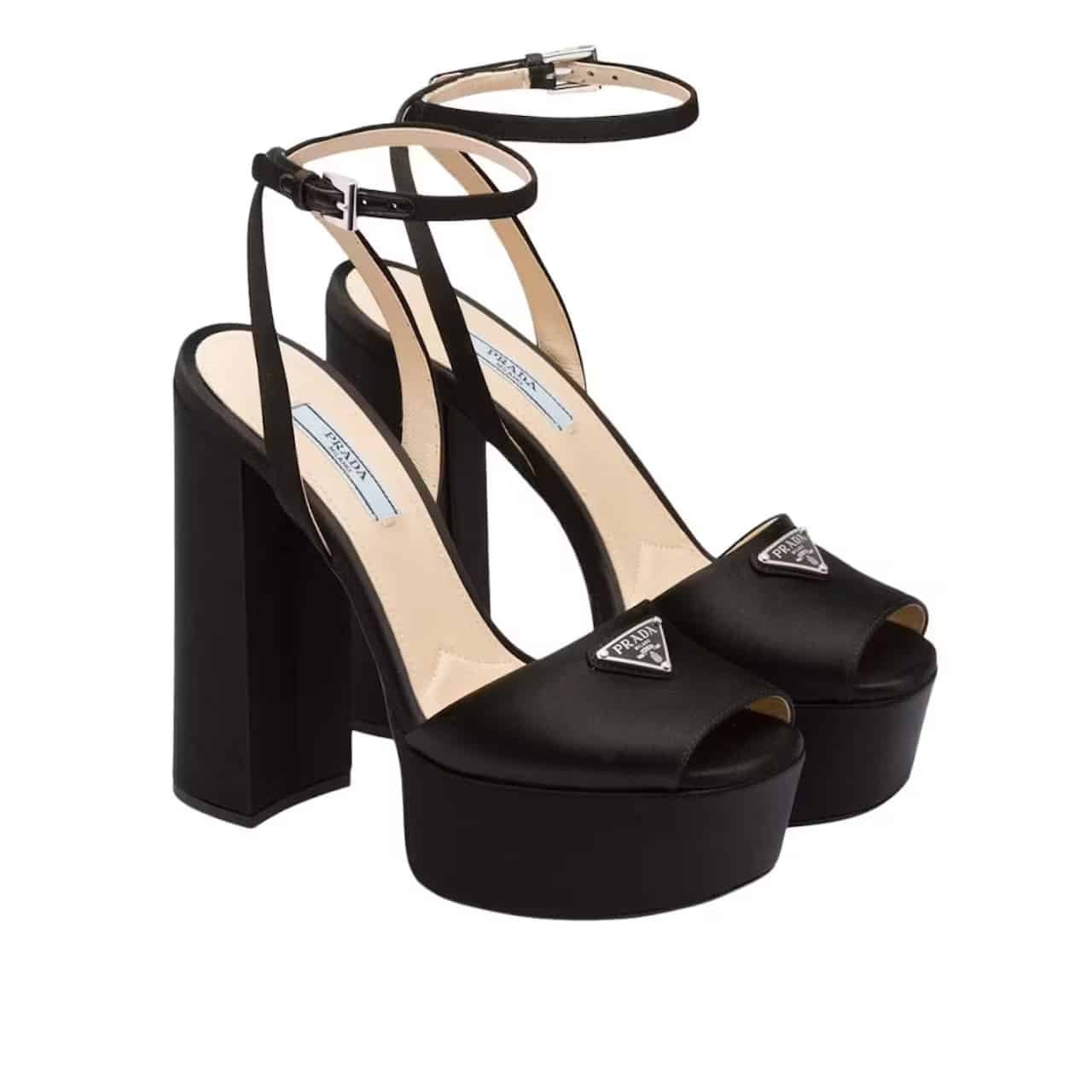 Pra*a High Heeled Satin Sandals Black 1Xp48B 049 F0002 F 135