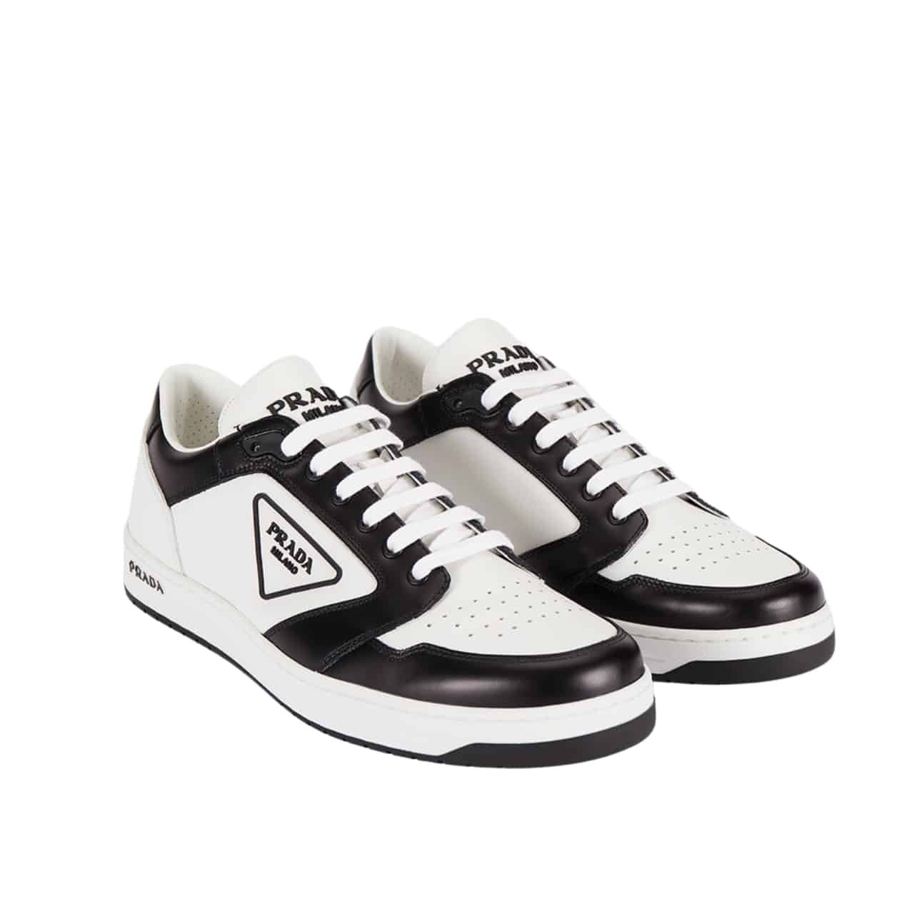 Pra*a District Leather Sneaker Black White 1E790M 3Lj6 F0964 F 030
