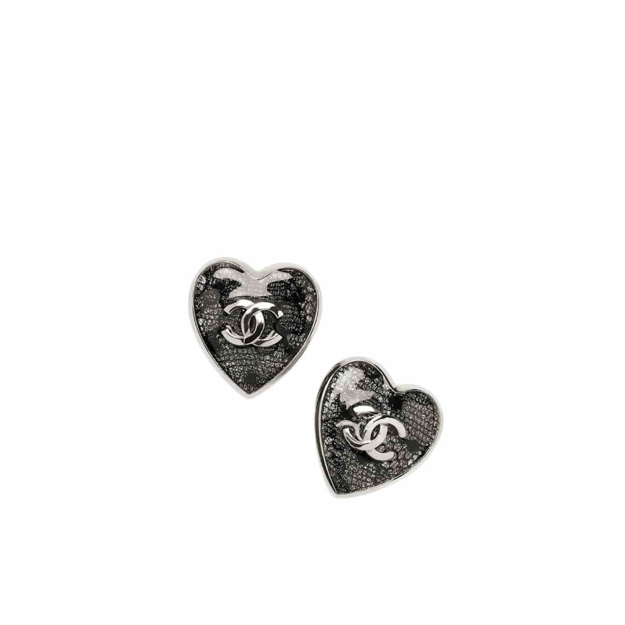 Ch**el Stud Earrings Silver And Black