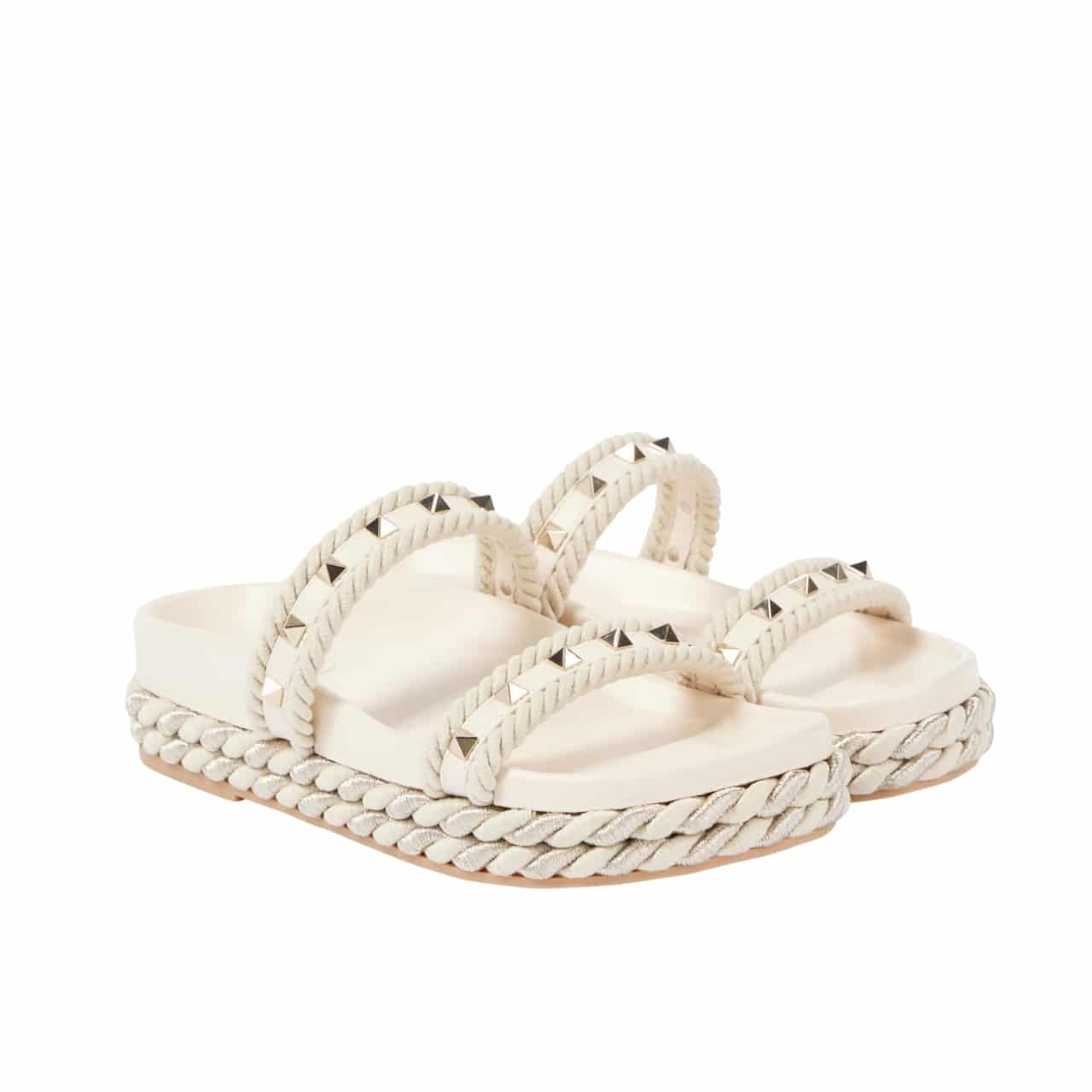 Va1e*ntin0 Garavani Rockstud Leather Espadrille Slide In White