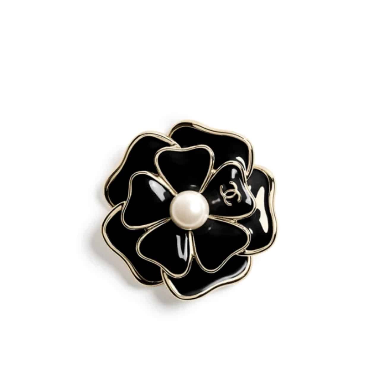 Ch**el Brooch Metal And Resin Gold With Black Pearly White Abg238 B21624 U3367