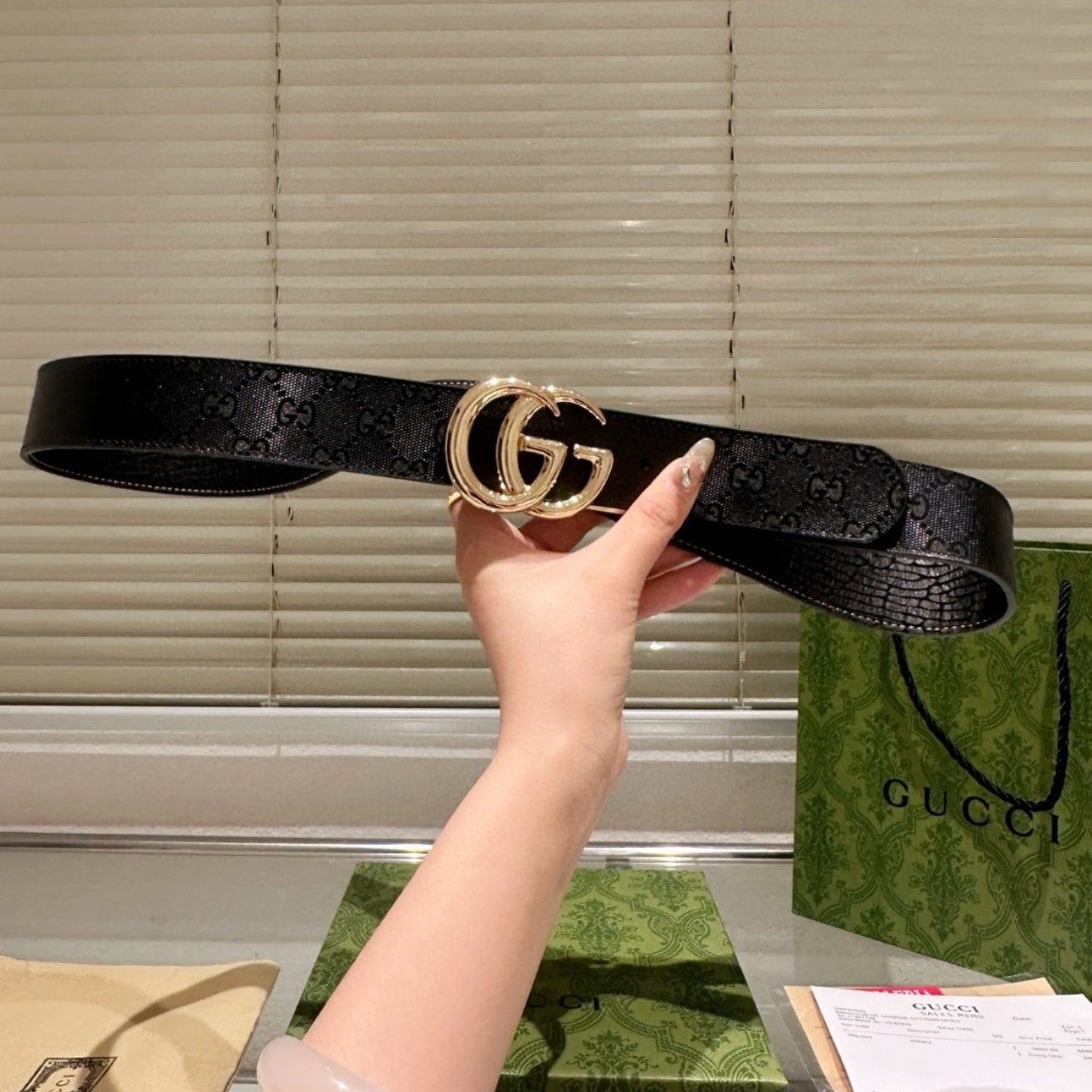 Gvc*1 Milano Belt Black Gg Leather 802949 Aad5L 1000