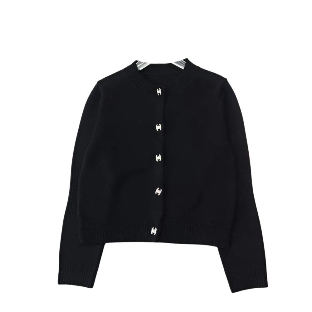 Ch**el Knit Wool Cardigan CC Logo Black