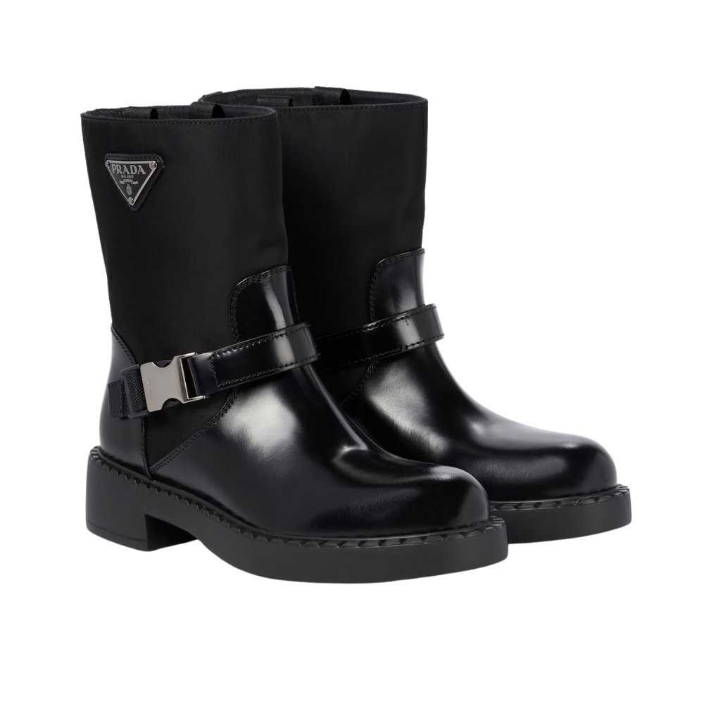 Pra*a Brushed Leather And Re Nylon Boots Black 1U682M 3Lf7 F0002 F B050