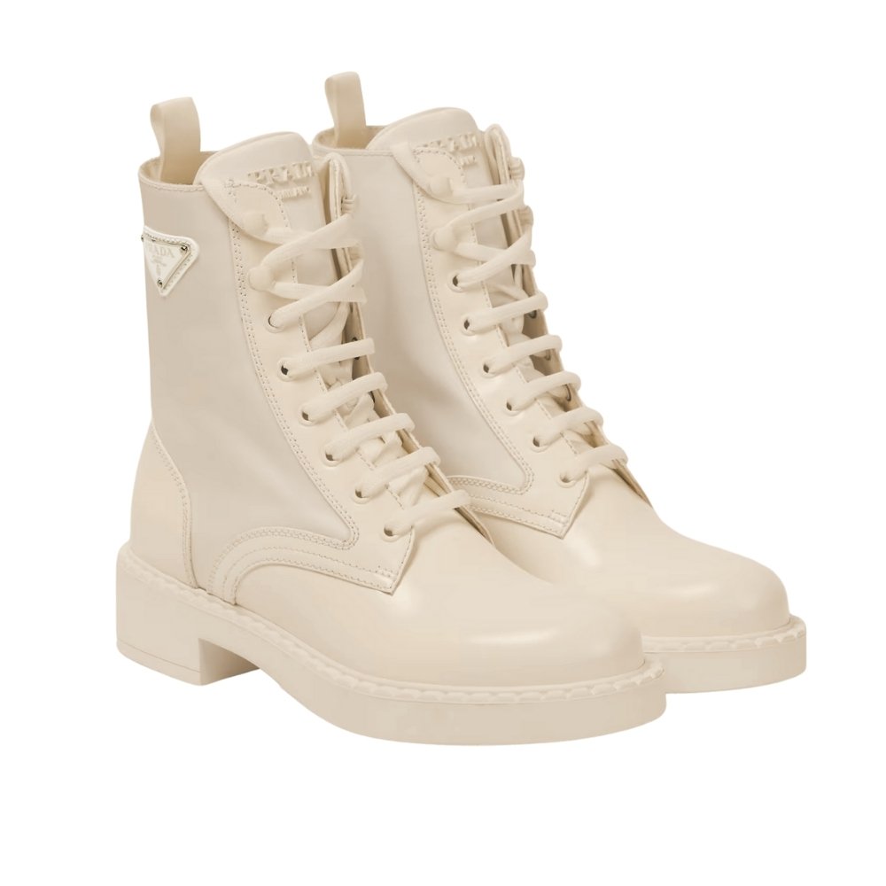 Pra*a Brushed Leather Abd Re Nylon Boots Creme 1T782M 3Lf7 F0F24 F B050