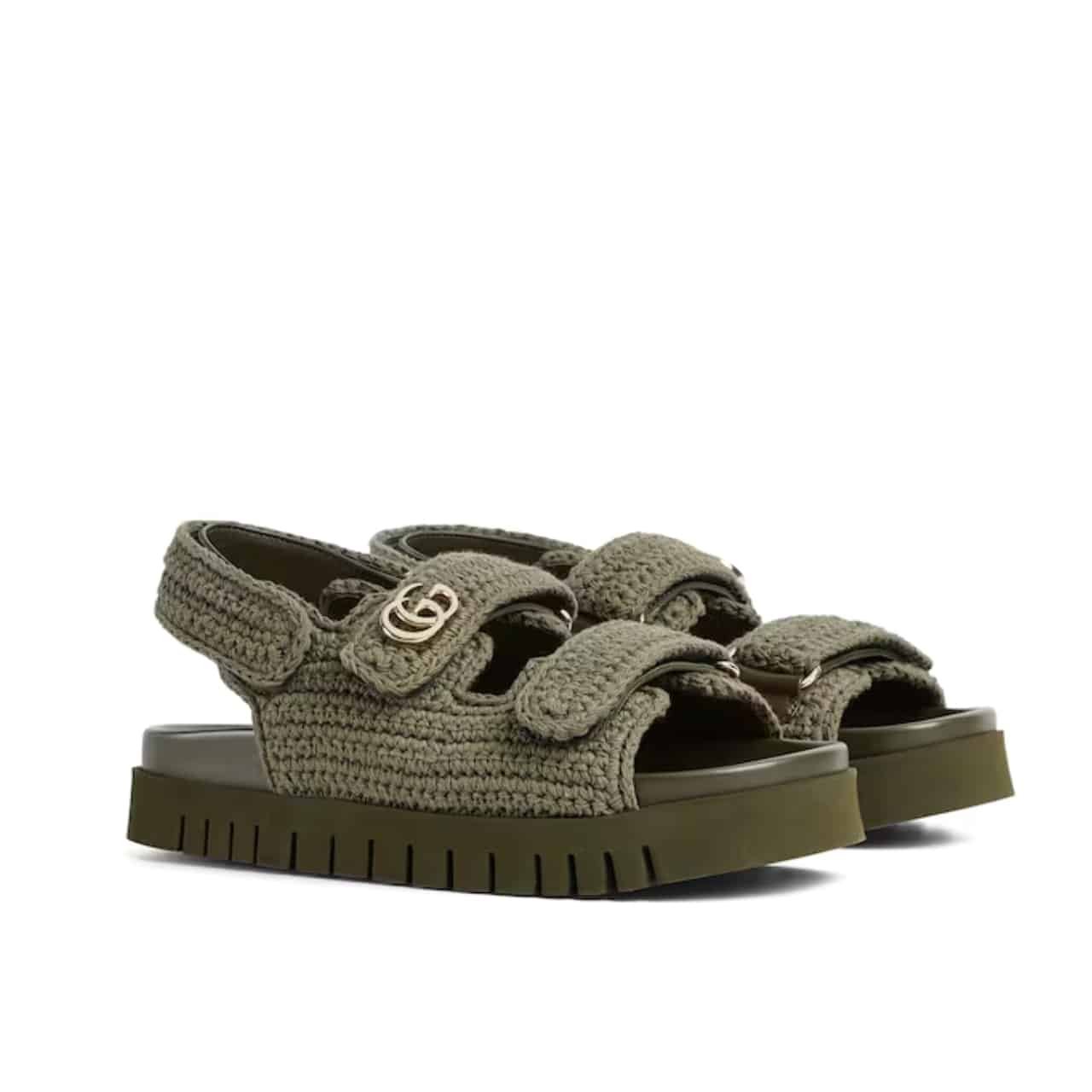 Gvc*1 Women Sandal With Double G Dark Green Crochet ‎835086 Faeq2 3037