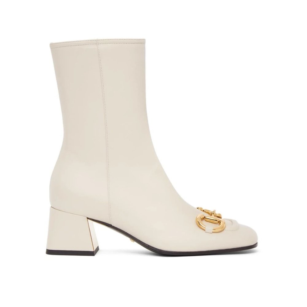 Gvc*1 Women’S Horsebit Mid Heel Ankle Boots White 643888 Bko00 9022