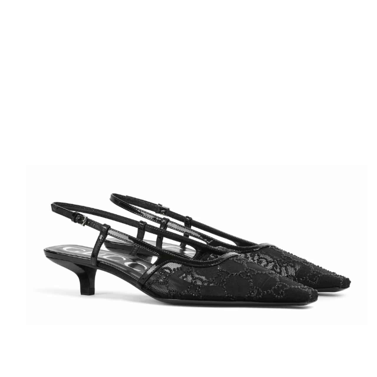 Gvc*1 Women Gg Crystal Slingback Pump Black Mesh ‎840728 Faeq0 1046
