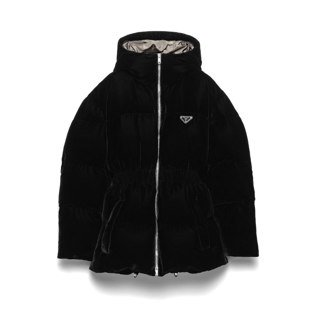 Pra*a Velvet Down Jacket Black 292214 18H4 F0008 S Ooo