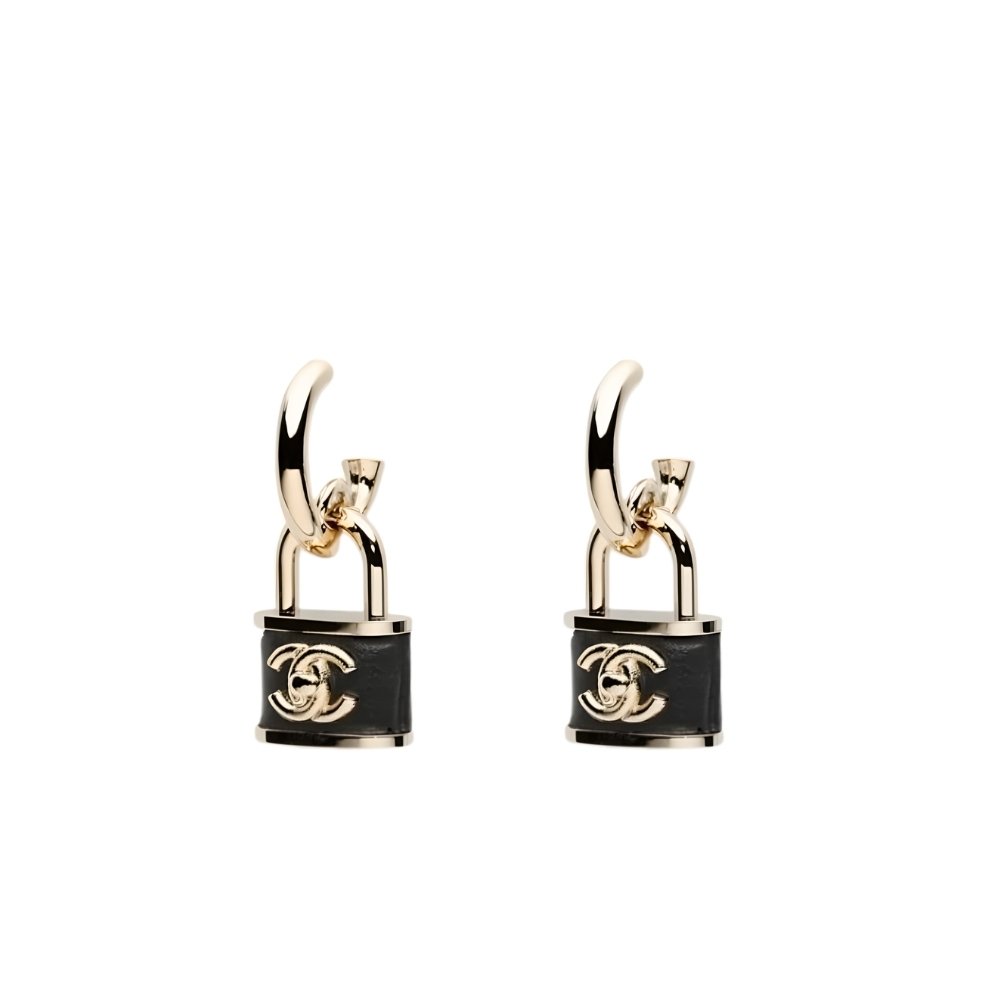 Ch**el Padlock Drop Earrings With Black Enamel Abg000 B20851 U1561