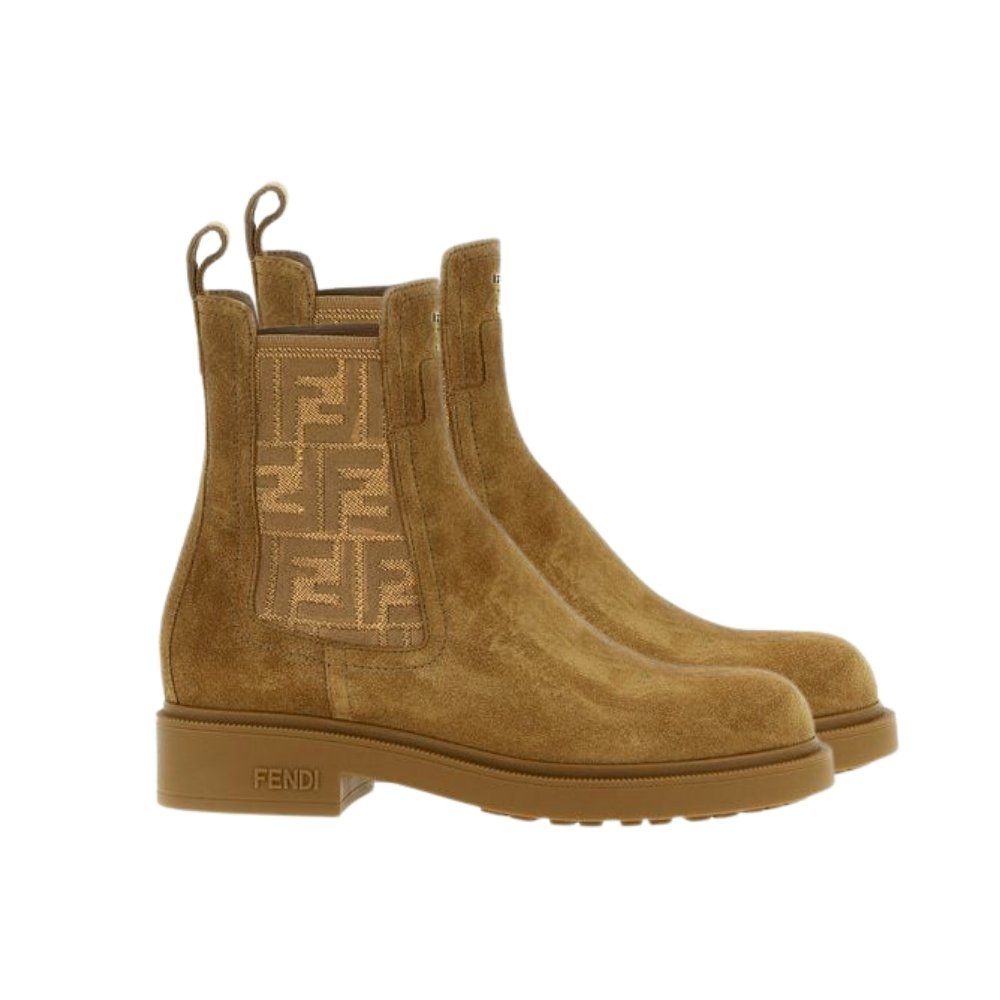 F**di Filo Boots Brown Leather And Ff Fabric Biker Boots 8T8576Ayf2F1Tyi