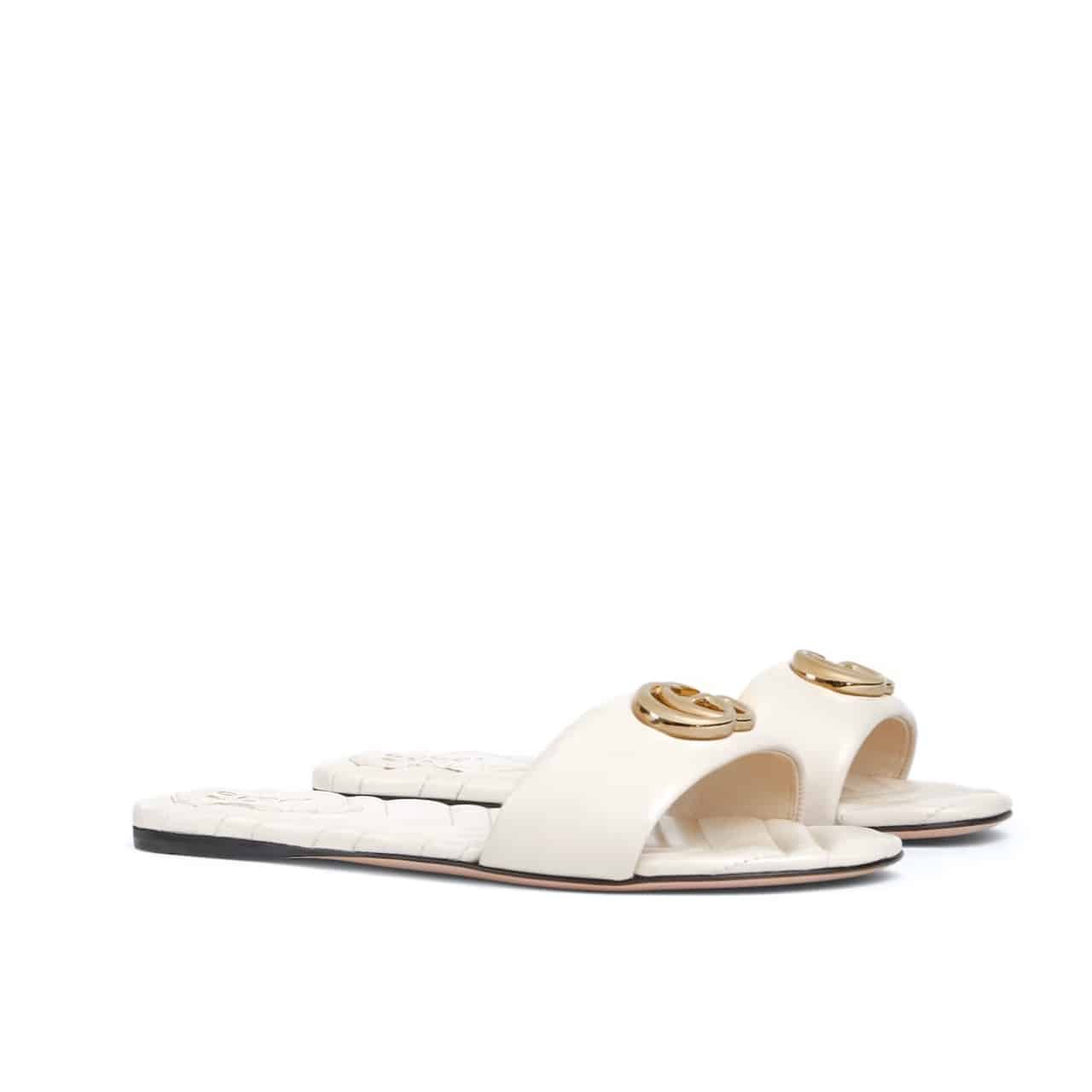 Gvc*1 Women Slide Sandal With Double G White 832449 Bko00 9540
