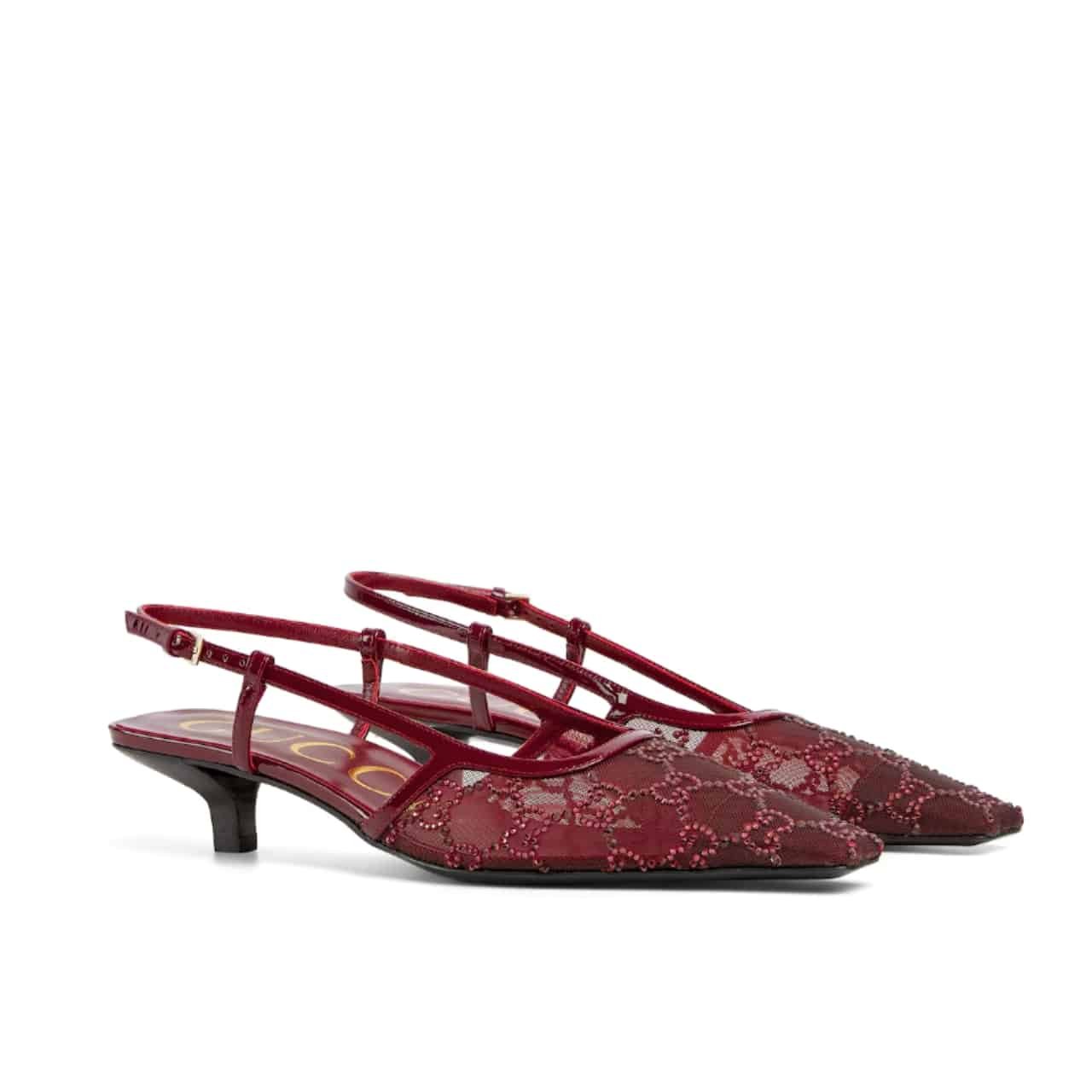 Gvc*1 Women Gg Crystal Slingback Pump Red Mesh ‎‎674668 Faeq0 6255