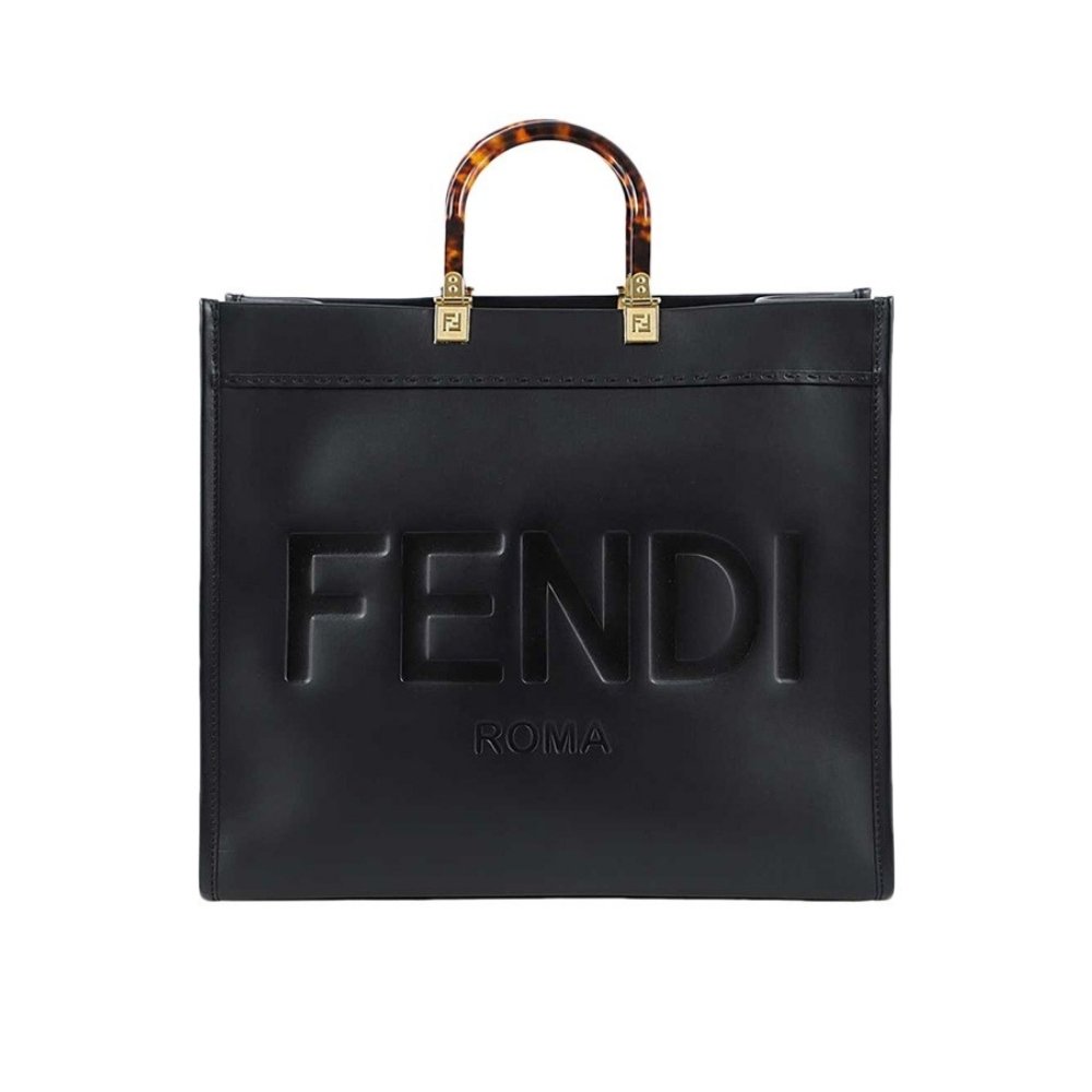 F**di Sunshine Large Black Leather Shopper 41Cm 8Bh372Abvlf0Kur