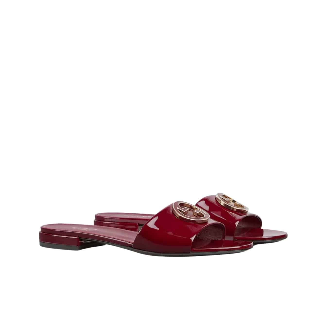 Gvc*1 Women Round Interlocking G Sandal In Burgundy 820860 Bnc00 6207