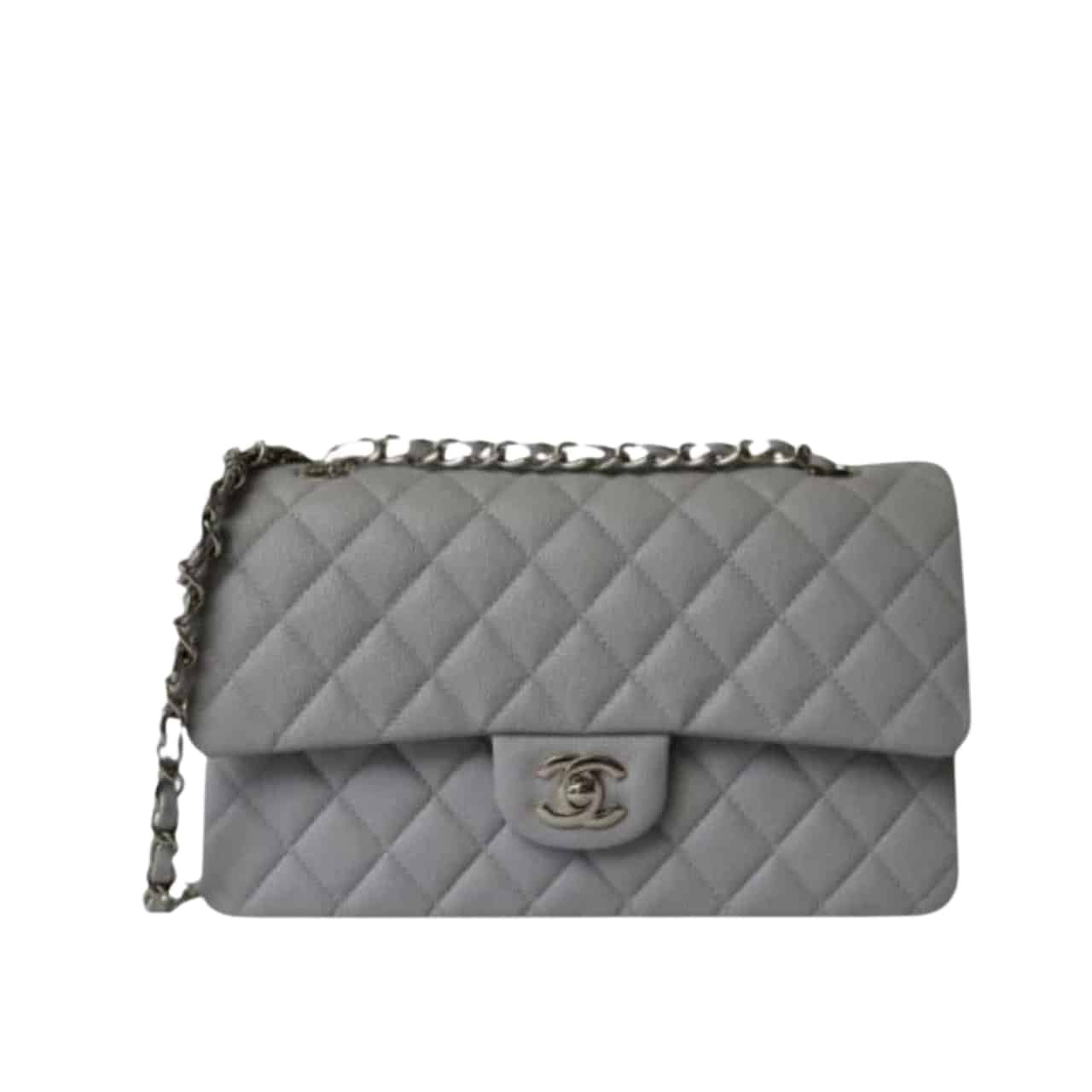 Ch**el Medium Classic Flap Bag Silver Hardware Grey 25Cm