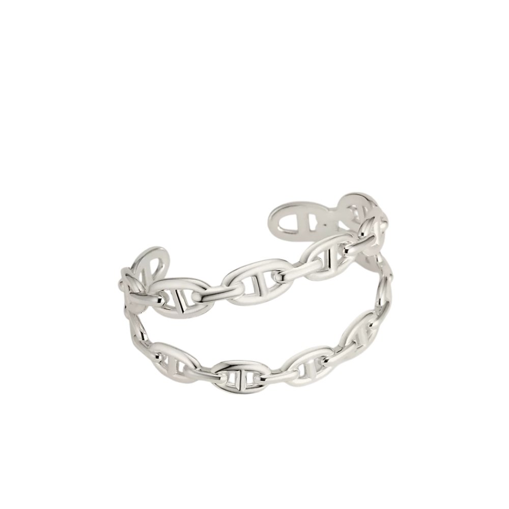 H**me5 Chaine Dancre Enchainee Double Bracelet Silver H122405B 00Sh