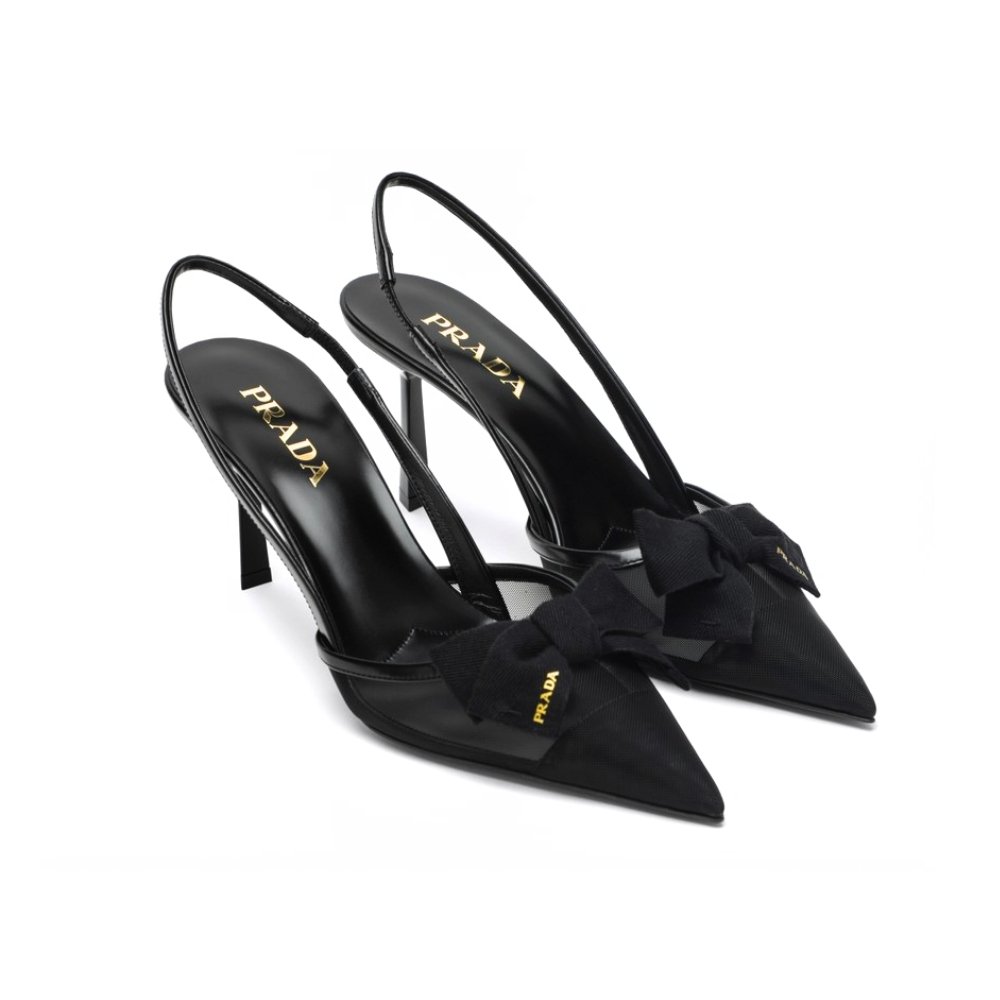 Pra*a Mesh Fabric Slingback Pumps In Black