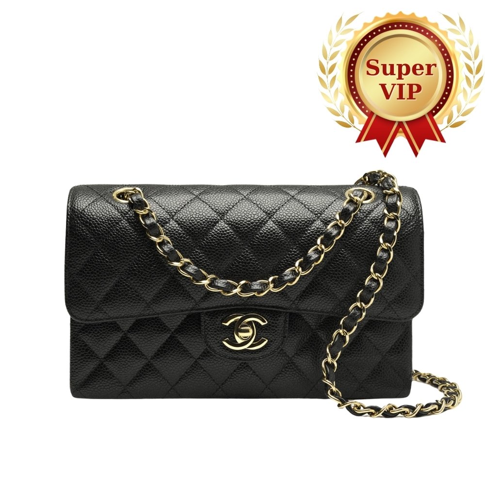 [S*per Vip 1:1] Ch**el Medium Classic Handbag Grained And Gold Tone Metal Black 25Cm A01113 Y01864 C3906