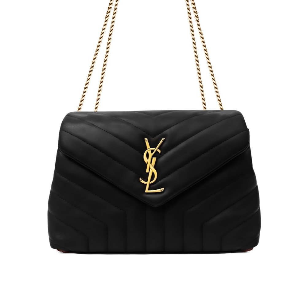 Sa1nt Lau*nt Loulou Medium Chain Bag In Matelassé Y Leather Black Gold 26Cm