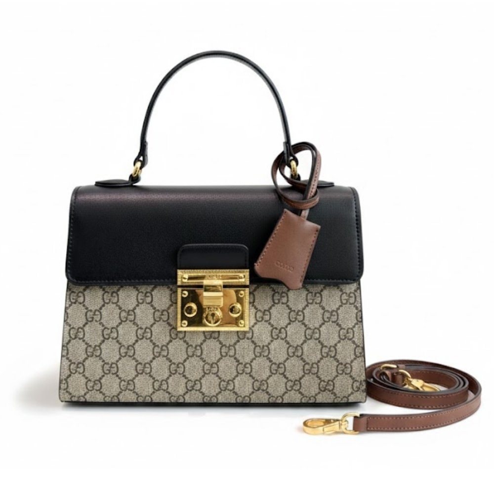 Gvc*1 Padlock GG Svp*me Top Handle Bag Black And Beige 28Cm 453188 KLQJG 9785