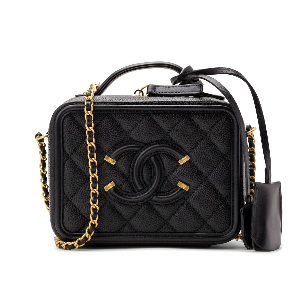 Ch**el CC Filigree Medium Vanity Case Black 21Cm