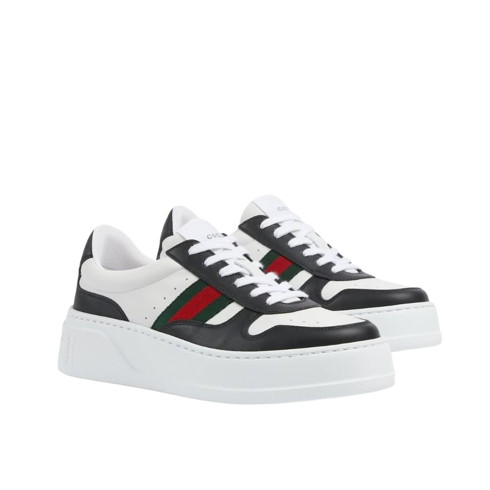 Gvc*1 Women Chunky Trainers Black And White Leather 848307 AAE0H 1097