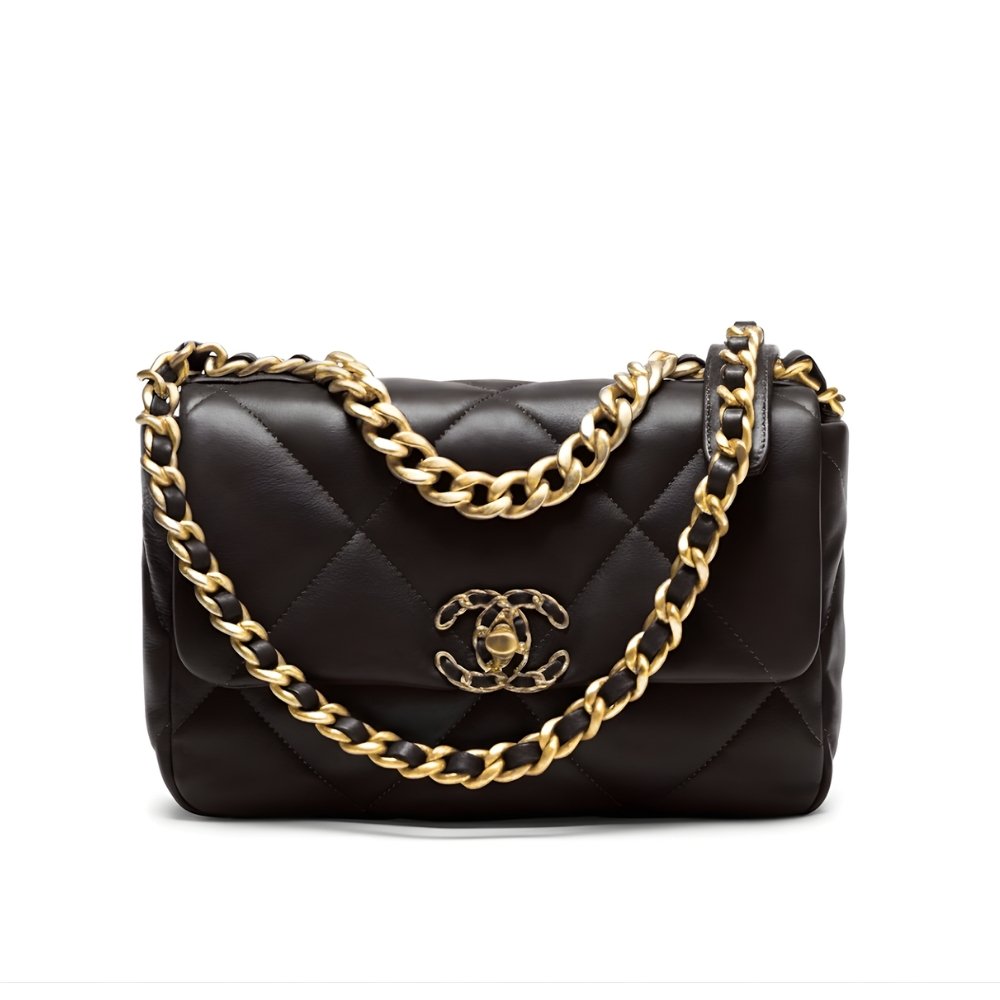 Ch**el 19 Handbag Shiny Gold And Silver Tone Black 26Cm AS1160 B04852 94305