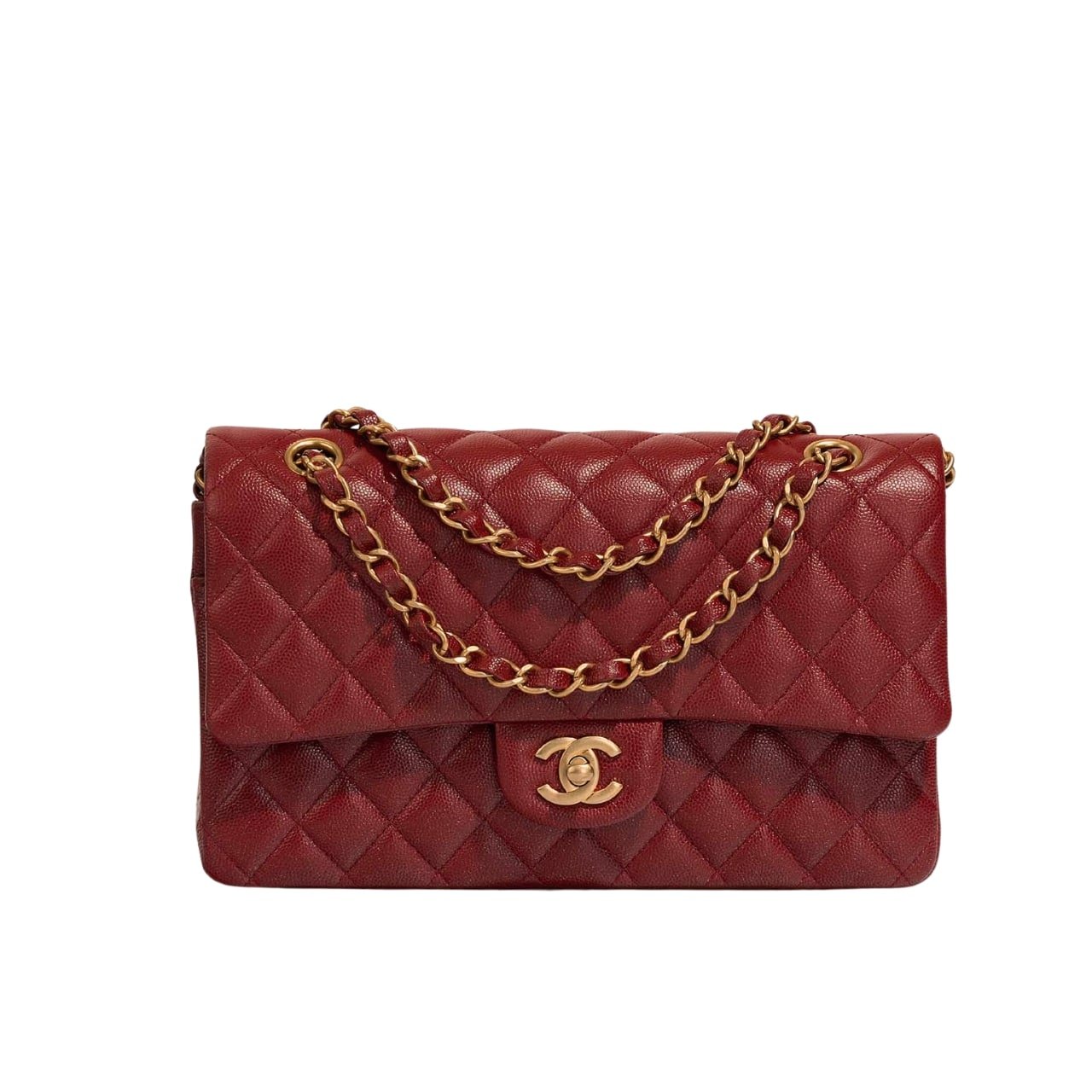 Ch**el Medium Classic Double Flap Burgundy Gold Hardware 25Cm