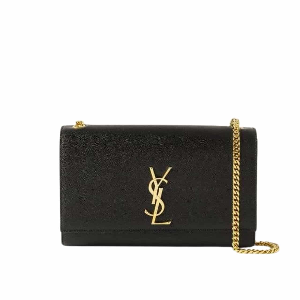 Sa1nt Lau*nt Kate Medium Chain Bag In Grain De Poudre Leather Black 24Cm 364021 Bow0J 1000