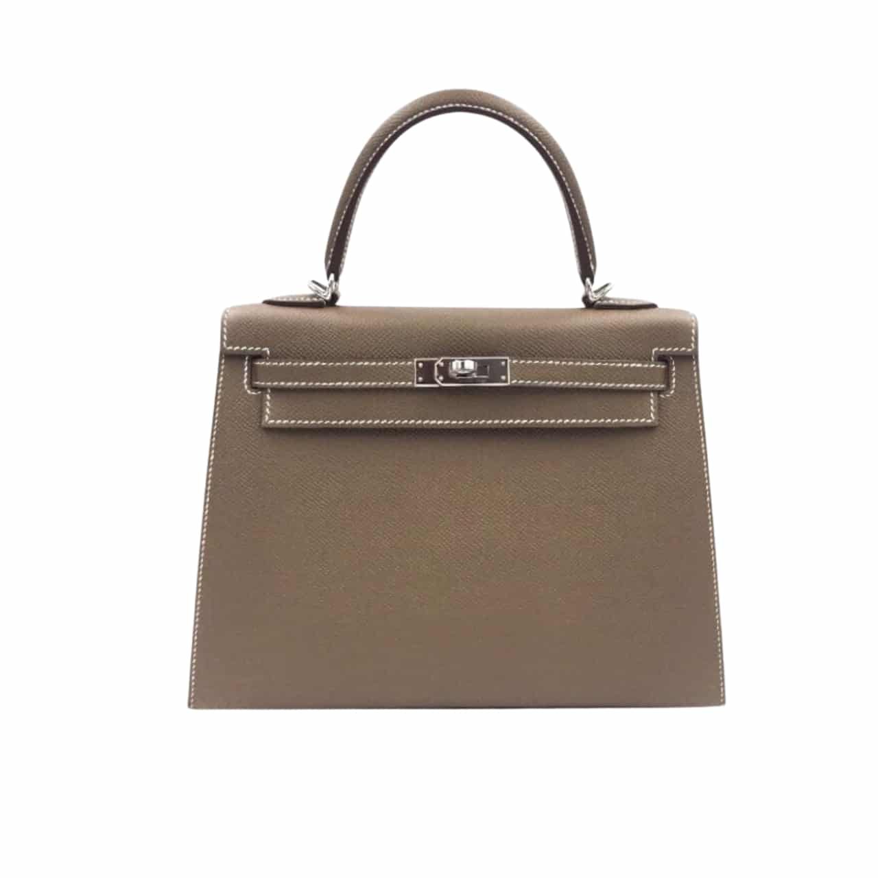 H**me5 Kelly Sellier Epsom Silver Hardware Etoupe 22Cm