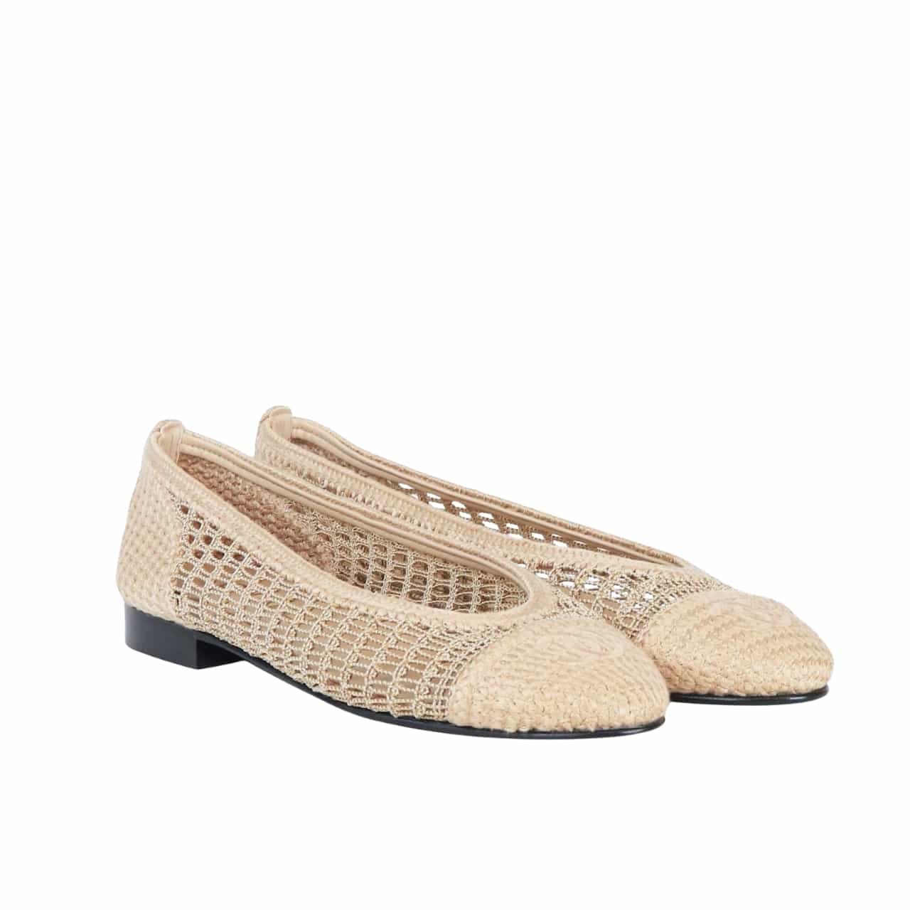 Ch**el Ballet Flat Raffia White And Beige G46352 B19806 Nafbo