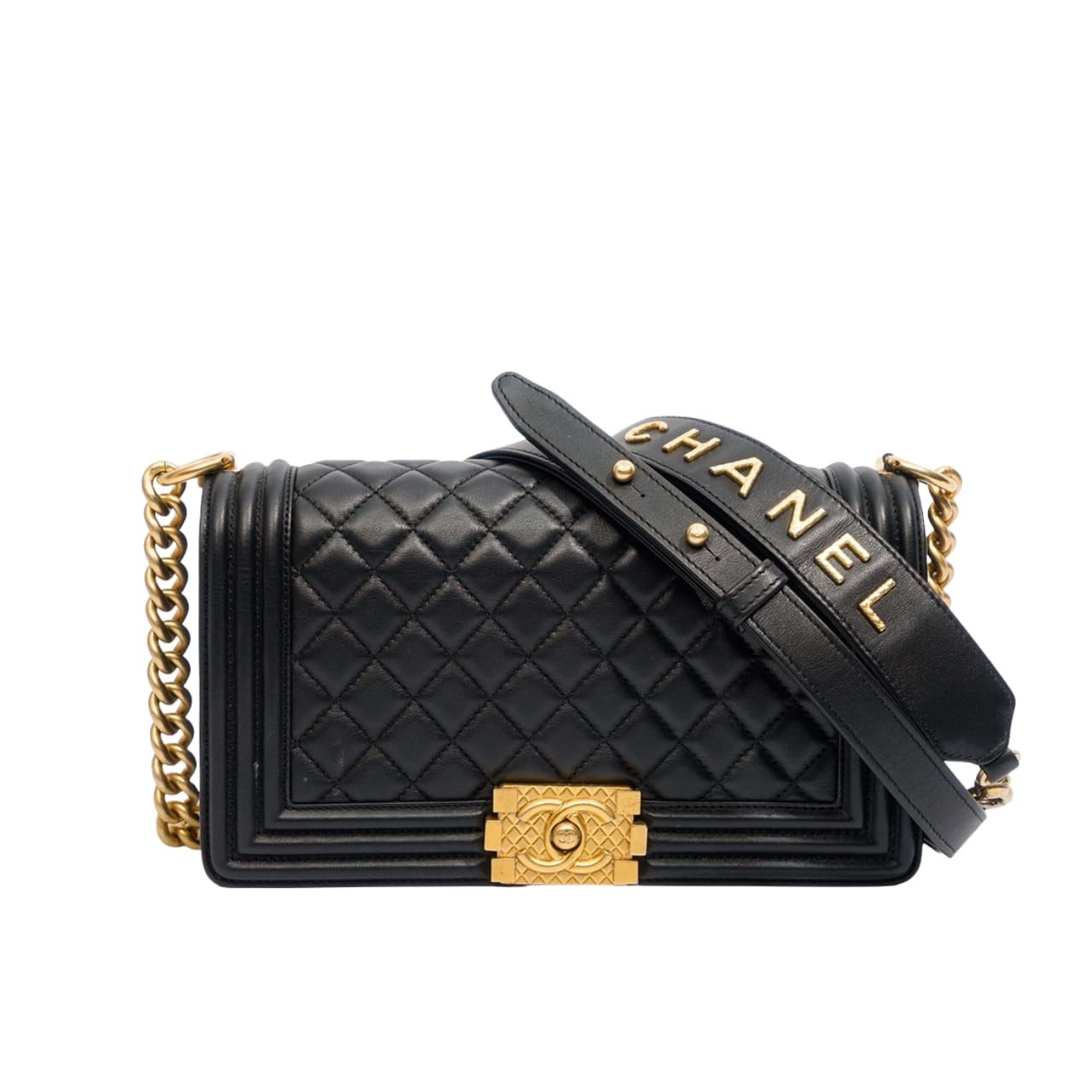 Ch**el Medium Boy Quilted Black 25Cm