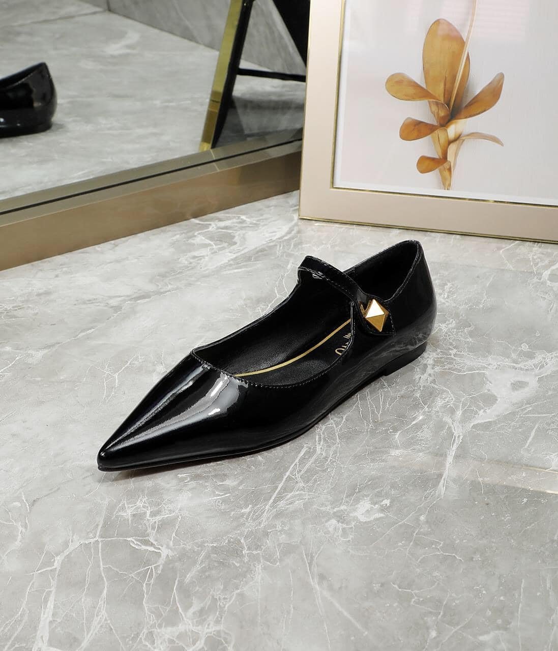 Va1e*ntin0 Garavani Tiptoe Patent Leather Ballet Flats Black 2W2S0Gc3Eru0No