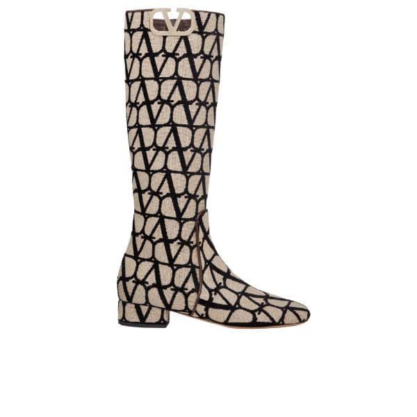 Va1e*ntin0 Vlogo Type Boot In Toile Iconographe Beige Black 2W2S0Ft9Ebh6Zn