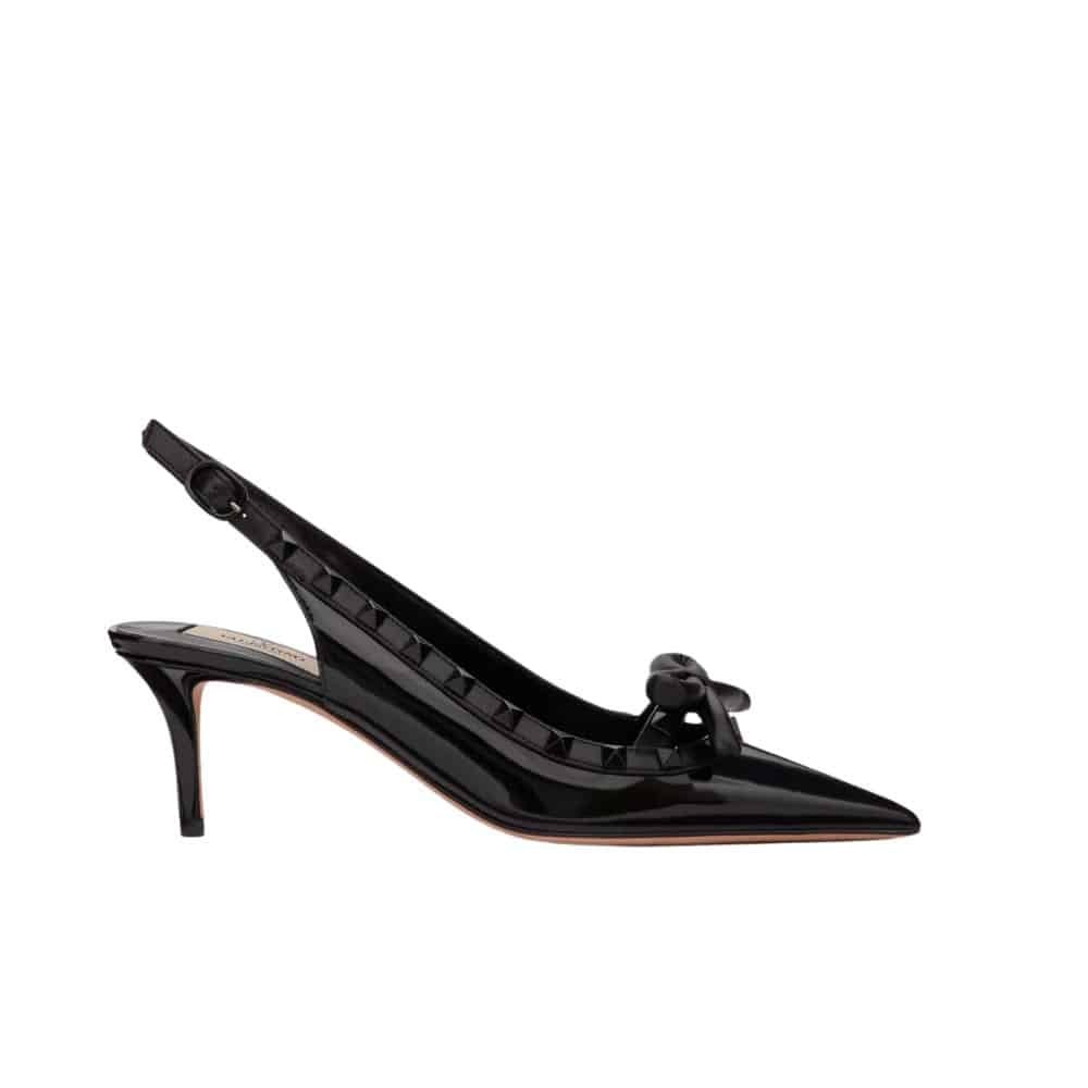 Va1e*ntin0 Rockstud Bow Slingback Pump In Patent Leather With Matching Studs Black 4W2S0Ib8Ixh 0No