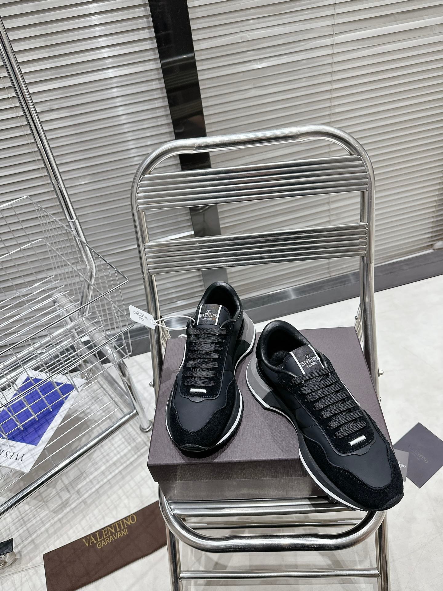 Va1e*ntin0 Lace And Mesh Lacerunner Trainer Black