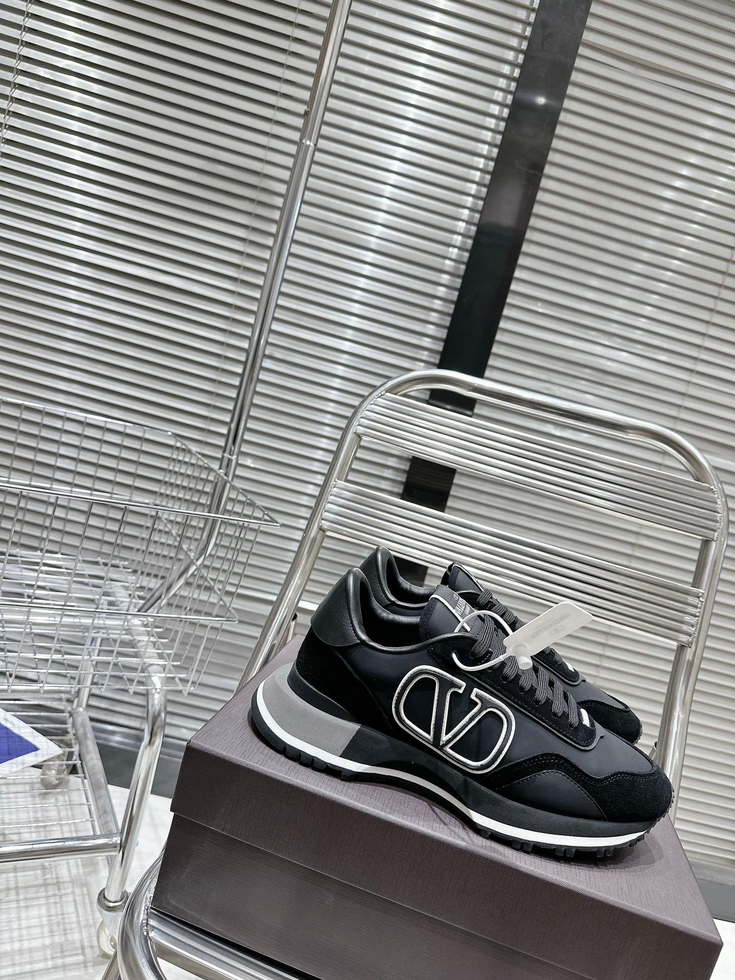 Va1e*ntin0 Lace And Mesh Lacerunner Trainer Black