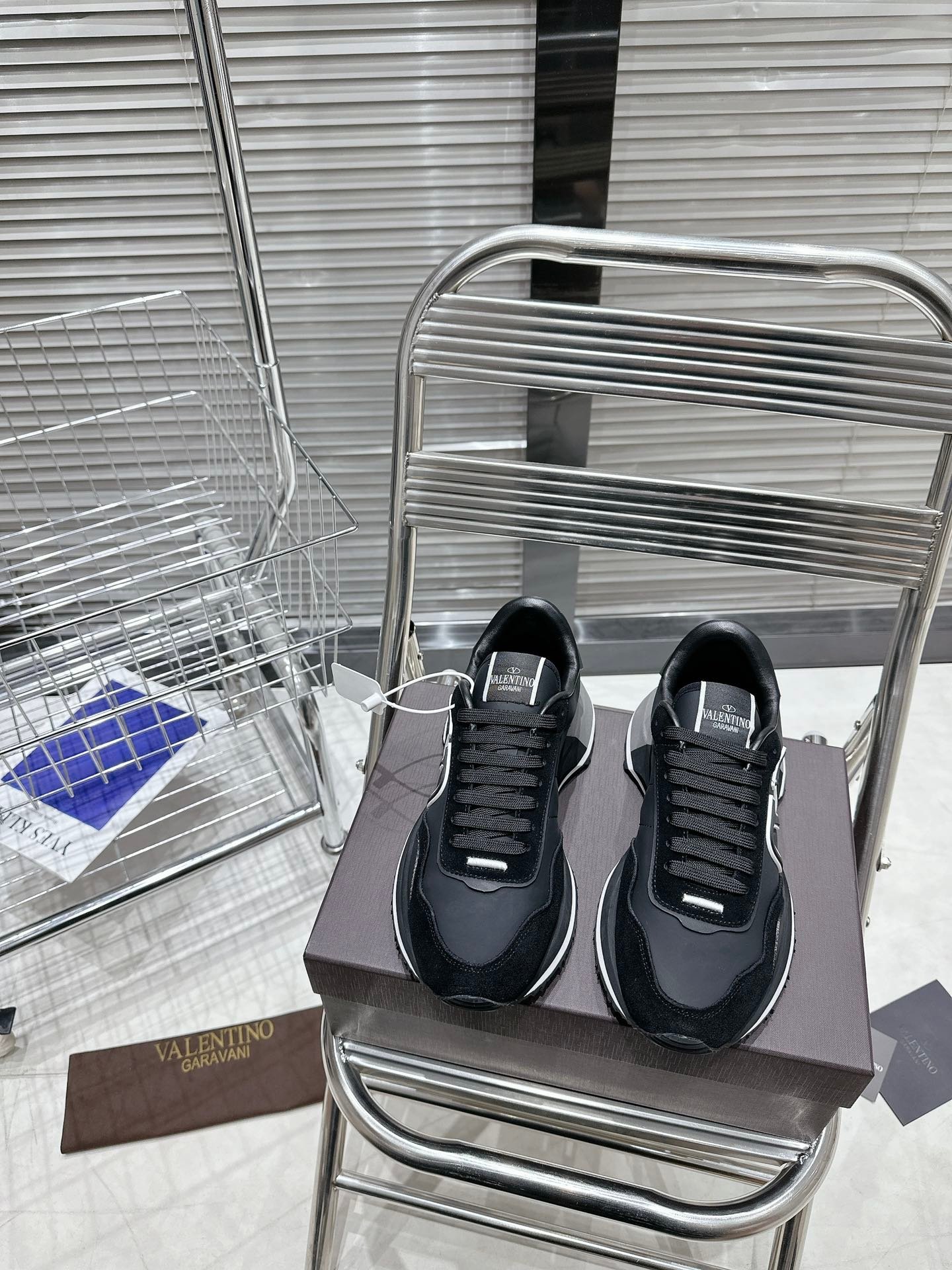 Va1e*ntin0 Lace And Mesh Lacerunner Trainer Black