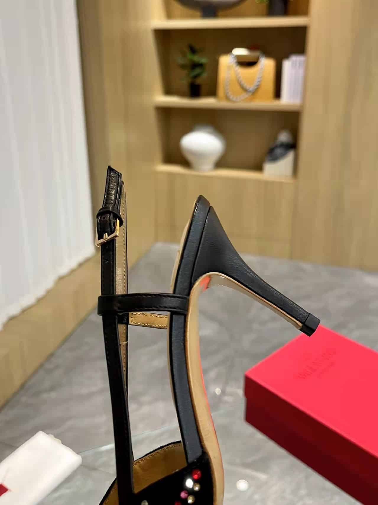 Va1e*ntin0 Vlogo Signature Back Strap Crystal High Heels Black