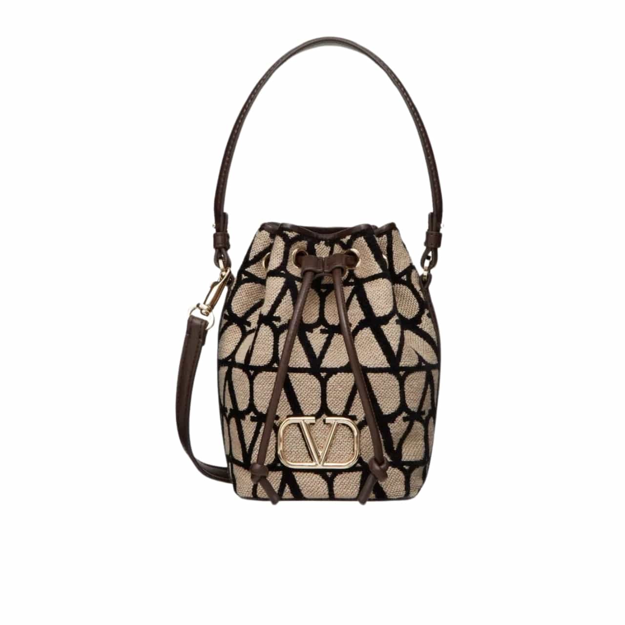 Va1e*ntin0 Mini Vlogo Signature Bucket Bag In Toile Iconographe Brown 22Cm 5W2P0Z44Vri 6Zn