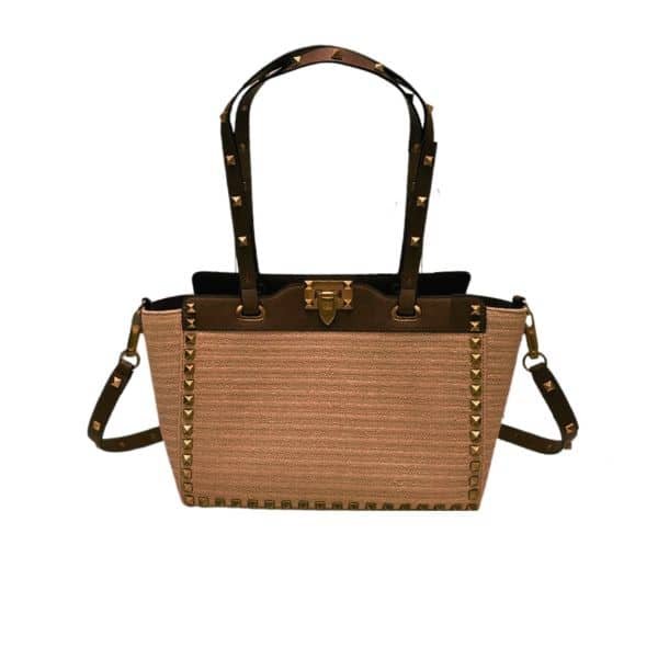 Va1e*ntin0 Rockstud Tote Bag Brown 28Cm