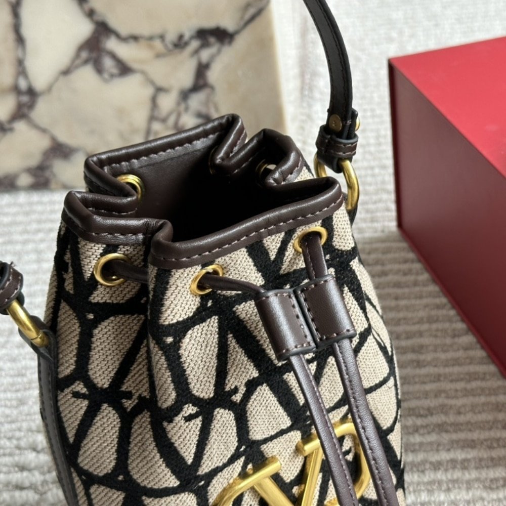 Va1e*ntin0 Mini Vlogo Signature Bucket Bag In Toile Iconographe Brown 22Cm 5W2P0Z44Vri 6Zn